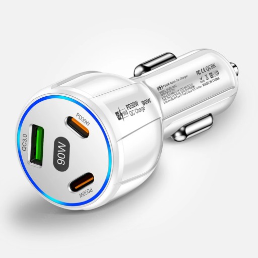 Автомобильное зарядное устройство USB 90 Вт, 3 порта PD Type C, адаптер для быстрой зарядки автомобильного телефона для IP