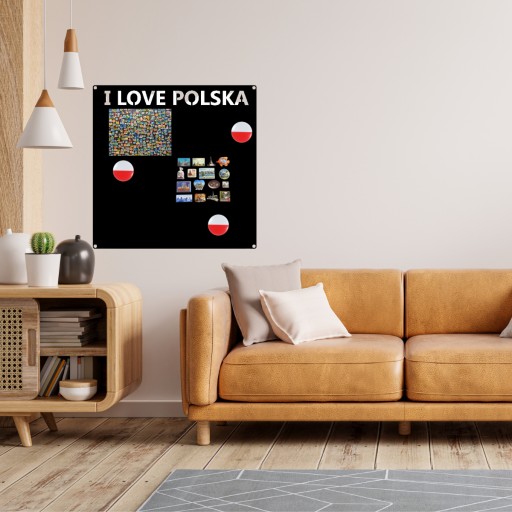Tablica Metalowa Kwadratowa na MAGNESY TURYSTYCZNE Napis I LOVE POLSKA 30cm
