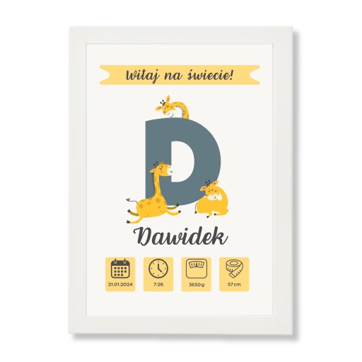 Metryczka Ramka A4 na Chrzest Urodziny Oprawiona