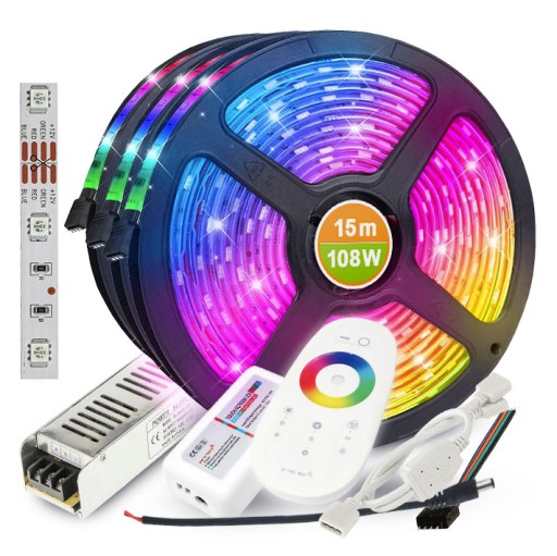 КОМПЛЕКТ Мульти светодиодная лента RGB 15м + блок питания для пульта дистанционного управления