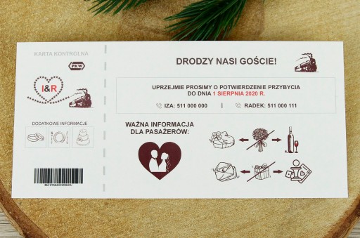 Zaproszenia na ślub wesele BILET KOLEJOWY