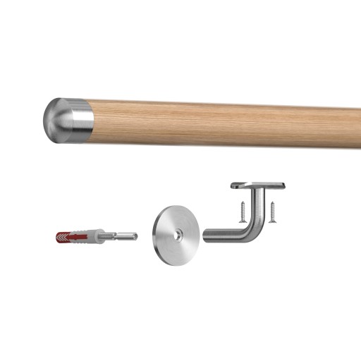 Poręcz ścienna do ściany drewniana fi42 42mm 70cm dąb dębowa lakierowana