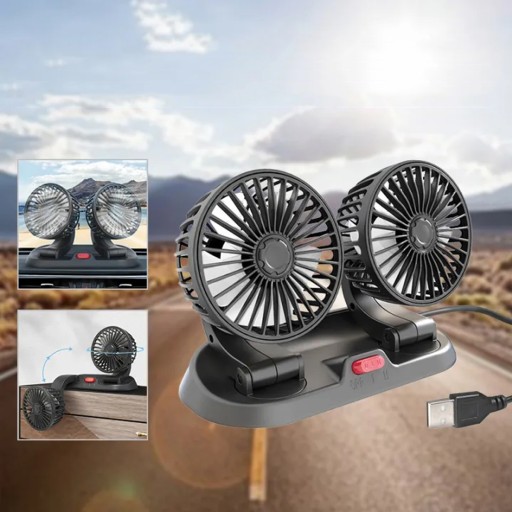 WENTYLATOR WIATRACZEK SAMOCHODOWY 360° OBROTOWY 12V/24V 10W 2-biegi USB