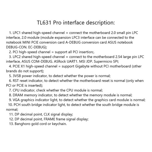 Многофункциональный настольный ноутбук TL631 Pro LPC-DEBUG Открытка PCI PCI-E Mini