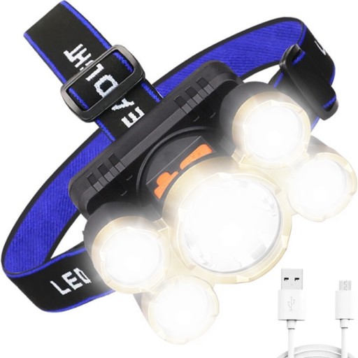 ФАРА ДЛЯ ГОЛОВЫ ФАР 5 X LED ZOOM CREE POWERFUL 4 РЕЖИМА АЛЮМИНИЙ