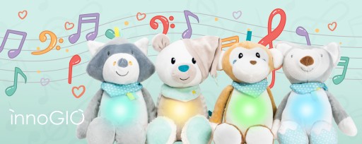 Интерактивная пустышка InnoGIO Angelo Teddy Bear светится.