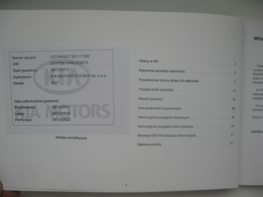KIA książka serwisowa PL 2010/2011 rok oryginalna