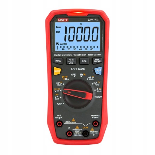 Мультиметр AC/DC UT61E NCV hFe, 20 А — USB — схема
