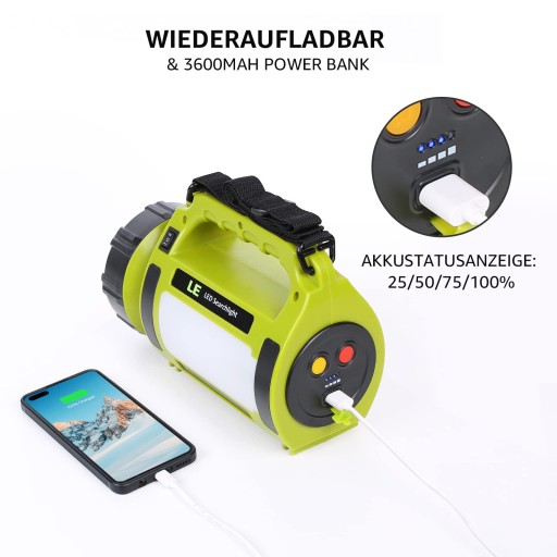 Lampa Latarka Kempingowa LED 1000Lumens USB PowerB