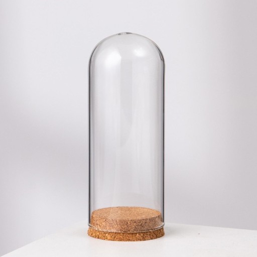 Słoik Cloche z drewnianą podstawą Szklana kopuła do ekspozycji słoików Cloche o wymiarach 9 cm x 18 cm