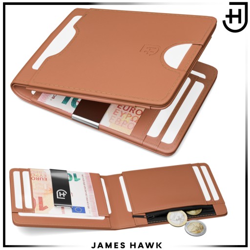James Hawk Smart Wallet Мужской кожаный кошелек, тонкий, 1,5 см, светло-коричневый