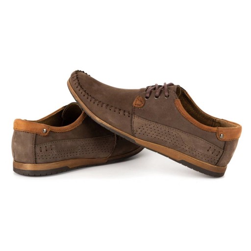 Buty męskie skórzane mokasyny sznurowane POLSKIE 875 brązowe 43