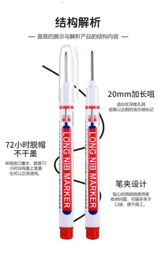 LOLEDE 6Pcs/set Red/black/blue Ink Long Head Markers Woodworking