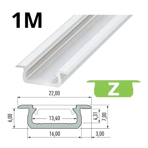 Алюминиевый профиль для низких встраиваемых светодиодных лент типа Z LUMINES White - 1 метр