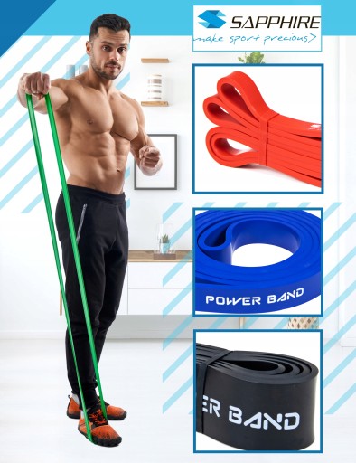 POWER BAND RESISTANCE РЕЗИНА ПРОЧНАЯ ТРЕНИРОВОЧНАЯ ЛЕНТА ДЛЯ УПРАЖНЕНИЙ 12-30 КГ САПФИР