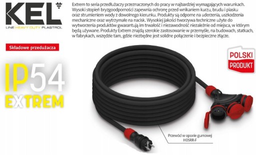 Przedłużacz budowlany gumowy ogrodowy X3 10M 3X1,5