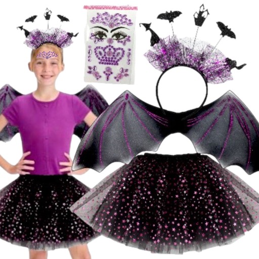 Strój TUTU NIETOPERZ PAJĘCZARKA Skrzydła HALLOWEEN + Akcesoria