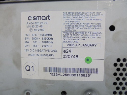 SMART FORFOUR I 454 РАДИО CD A4548202879