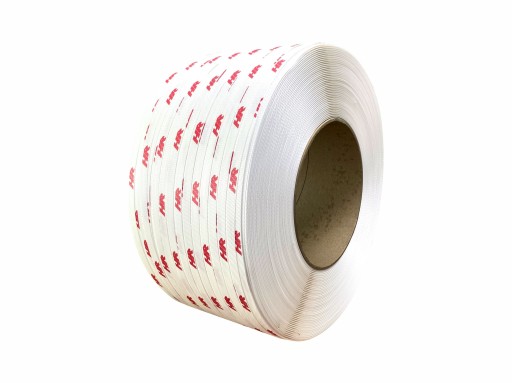 Taśma spinająca PP 19 x 0.90 polipropylenowa biała NADRUK czerwony LOGO