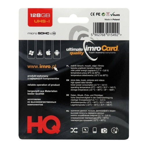Карта памяти IMRO microSD 128 ГБ КЛАСС 10 UHS I 100 МБ/с с адаптером SD