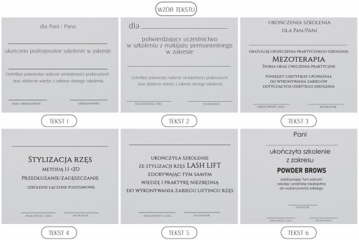 CERTYFIKAT SZKOLENIOWY ZŁOTY DYPLOM CERTYFIKATY BEAUTY A4 PAKIET 6 szt