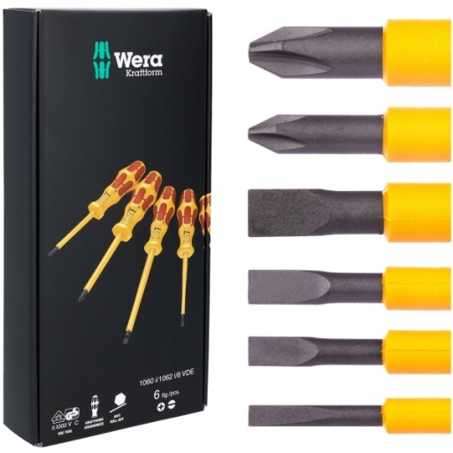 НАБОР ИЗОЛИРОВАННЫХ ОТВЕРТОК WERA KRAFTFORM VDE 1 кВ, 6 шт. 1060 и/1062 и/6