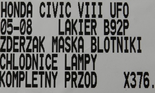 HONDA CIVIC VIII UFO ПОЛНАЯ ПЕРЕДНЯЯ ПОКРАСКА B92P БАМПЕР МАСКА КРЫЛЬЯ