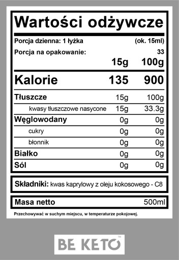 Масло BeKeto MCT 100% C8 500 мл