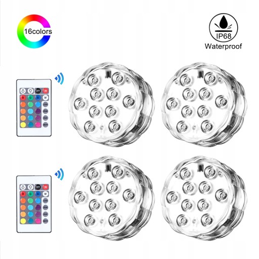 4 ШТ. LED RGB ПОДВОДНАЯ ЛАМПА ВОДОНЕПРОНИЦАЕМАЯ ЛАМПА