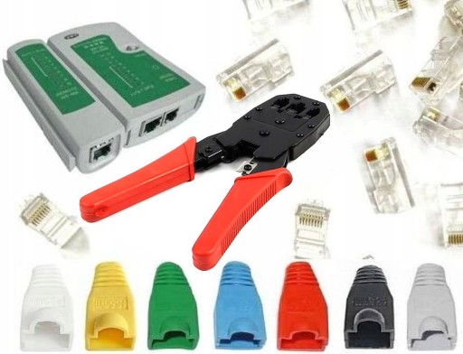 ZACISKARKA + TESTER SIECI + WTYKI RJ45 + OSŁONKI