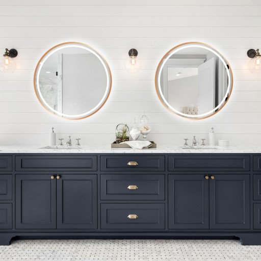 LUSTRO WISZĄCE PODŚWIETLANE LED RÓŻOWE ZŁOTO ROSE GOLD RAMA OKRĄGŁE 80cm
