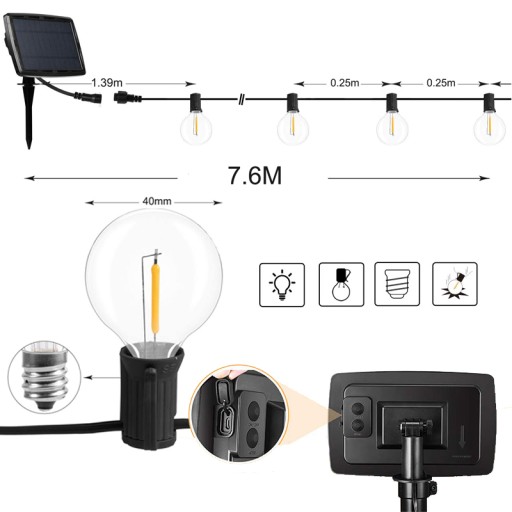 Girlanda SOLARNA LAMPKI OGRODOWE 25 ŻARÓWKI LED