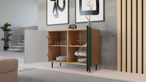 KOMODA 100 cm SZAFKA NOWOCZESNA POJEMNA PÓŁKI DRZWI LAMELE ARTISAN ZIELEŃ
