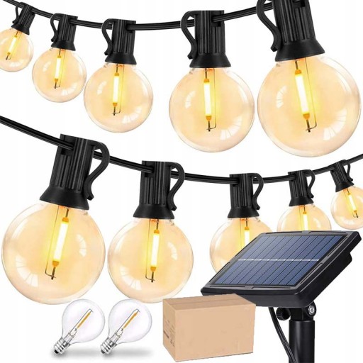GIRLANDA SOLARNA LAMPKI ŁAŃCUCH ŚWIETLNY 7,6M 25+2LED ŻARÓWKI G40 + PILOTA