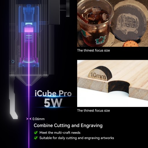 Новый настольный лазерный гравировальный станок SCULPFUN iCube Pro 5W Micro 10000мм/мин