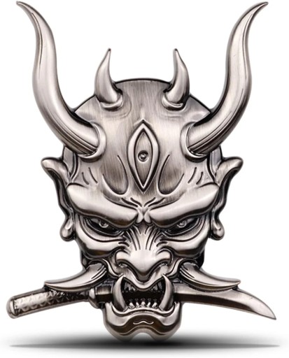 Metalowa naklejka na samochód, naklejka na maskę Hannyi, emblemat wojownika Ghost Fangs, diabeł