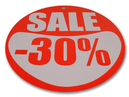 КРУГЛАЯ ЭТИКЕТКА КРУГ ФИ 30СМ -30% РЕКЛАМНЫЙ ДОСОК