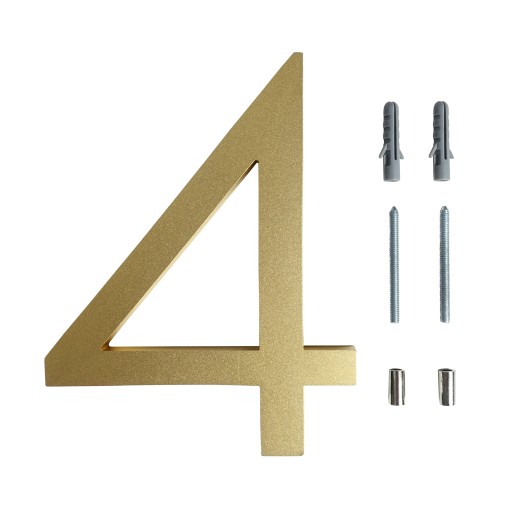 metal NUMER DOMU mieszkania CYFRA 4 złota 15 cm