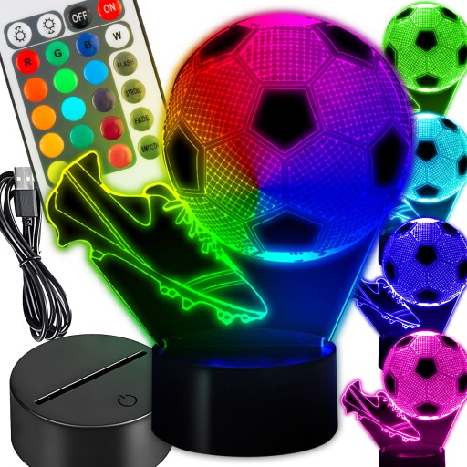 НОЧНИК ФУТБОЛЬНЫЕ ШЕСТИНКИ 3D LED ДЛЯ ДЕТЕЙ RGB ЦВЕТА + ПУЛЬТ ДИСТАНЦИОННОГО УПРАВЛЕНИЯ