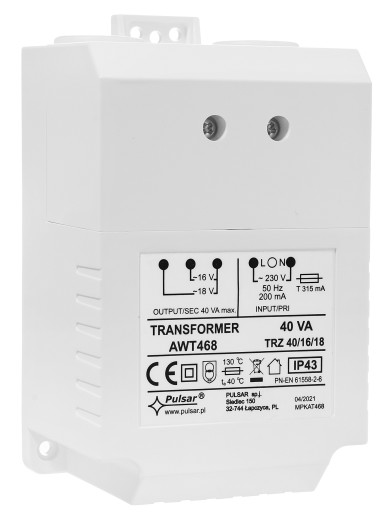 AWT468 - Трансформатор TRZ 40ВА/16В/18В AC/AC