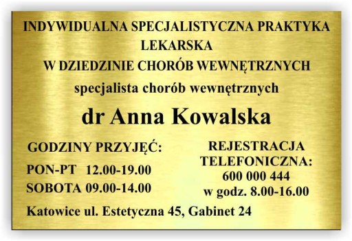 tablica tabliczka GABINET STOMATOLOGICZNY 60x40 cm