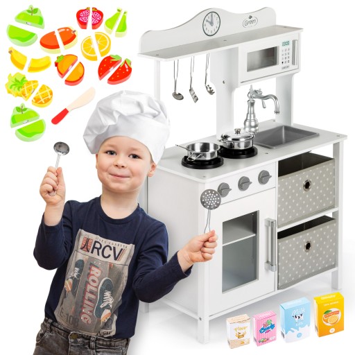 KINDERPLAY ДЕРЕВЯННАЯ КУХНЯ ДЛЯ ДЕТЕЙ ЛЕГКИЕ АКСЕССУАРЫ ФРУКТЫ ОВОЩИ