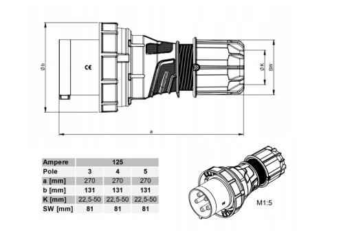 Резиновый силовой удлинитель 125А 5х25 2м H07RNF OnPD