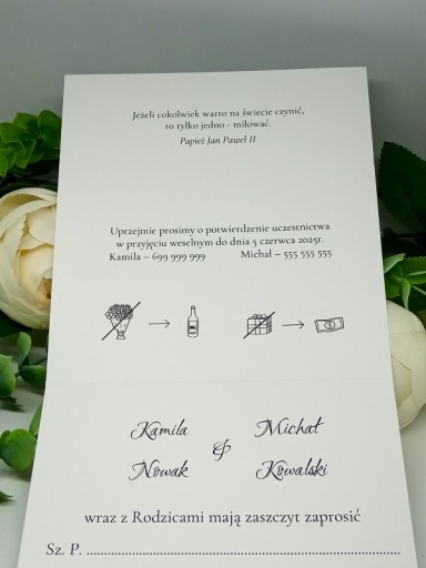 ZS12 *2 K Zaproszenie na ślub ślubne z drewnianymi serduszkami
