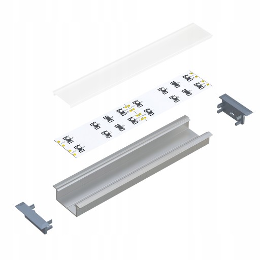 PROFIL LED NA 2 TAŚMY LED ALUMINIOWY WPUSZCZANY GEMI SREBRNY 1M Z KLOSZEM