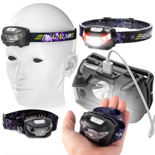 LATARKA CZOŁOWA CZOŁÓWKA AKU LAMPA LED USB TRYBY