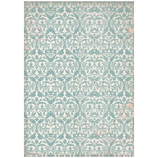 PAPIER RYŻOWY do decoupage A4 Stamperia Turquoise Tapestry turkusowe tło