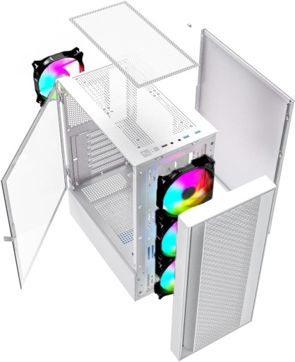 КОРПУС ДЛЯ КОМПЬЮТЕРА GAMING MESH ATX ARGB LED белый 4xFAN 3xUSB