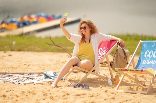 Leżak Drewniany z Nadrukiem KWIATÓW NIEZAPOMINAJKI Ogrodowy Plażowy