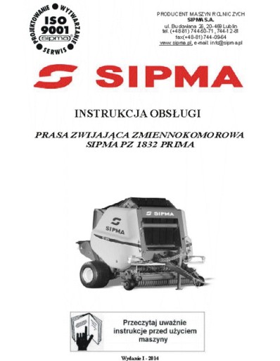 SIPMA PZ 1832 Prima - инструкция по эксплуатации (2014 г.)